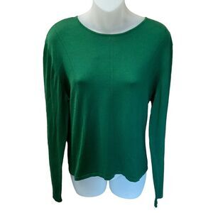 Carlisle Sweater Crew Neck Silk Blend Green Long Sleeve Pullover Women XL